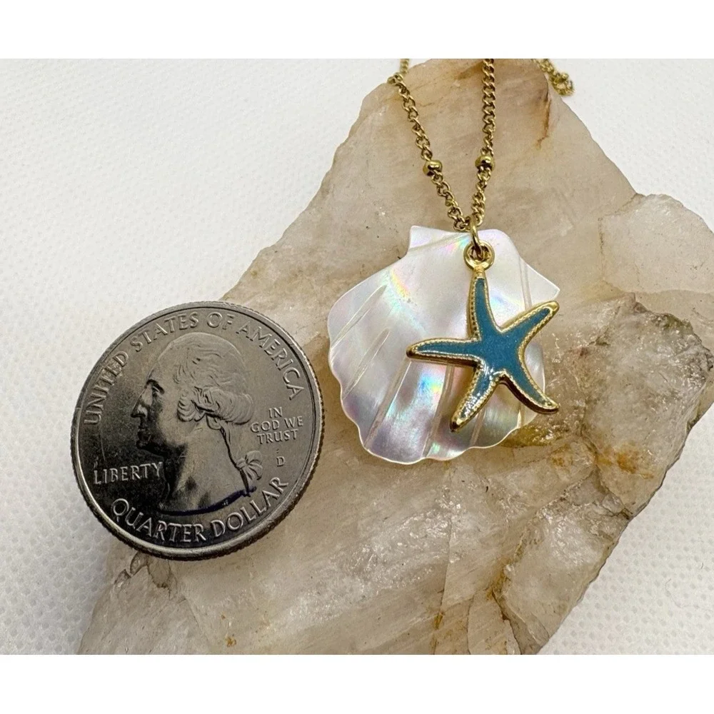 Stainless Steel Starfish Shell Necklace‎ Gold Tone 16–17.5